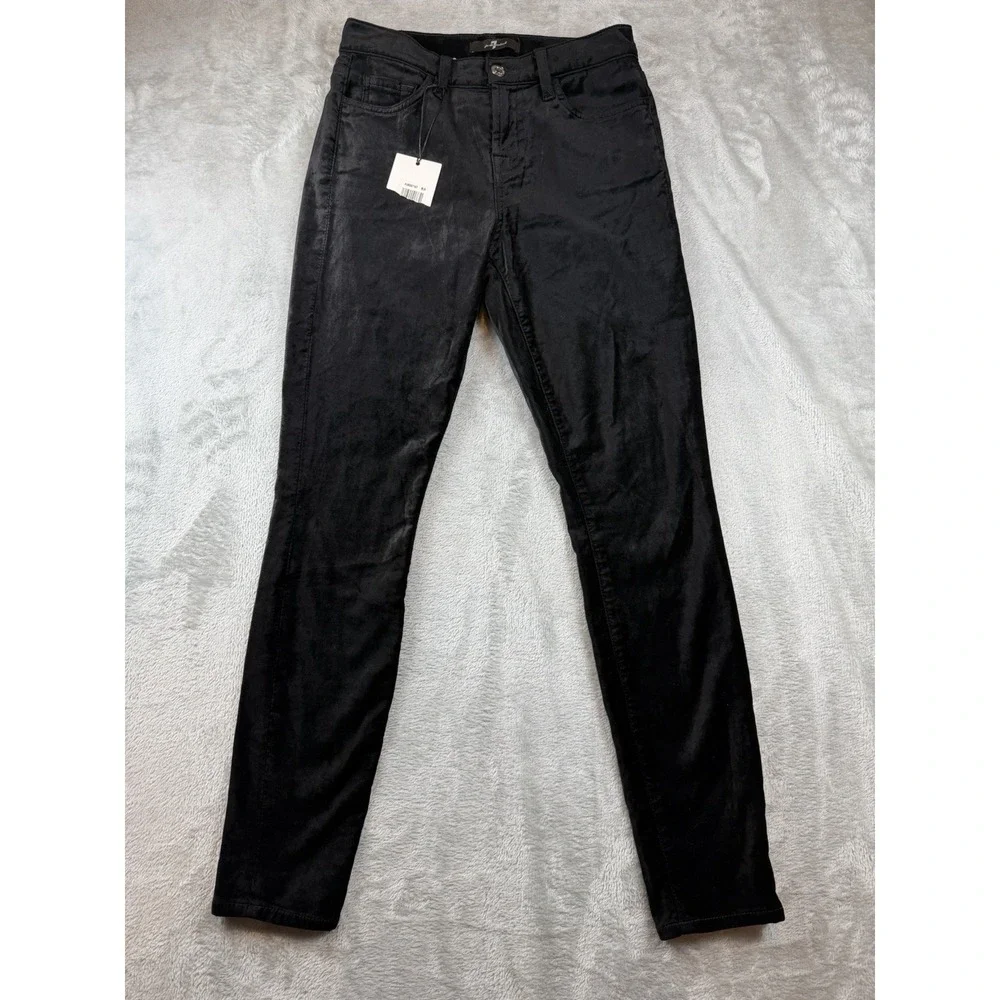7 For All Mankind Pants Women's Sz 25 The Ankle Skinny Black Velvet Stretch NWT